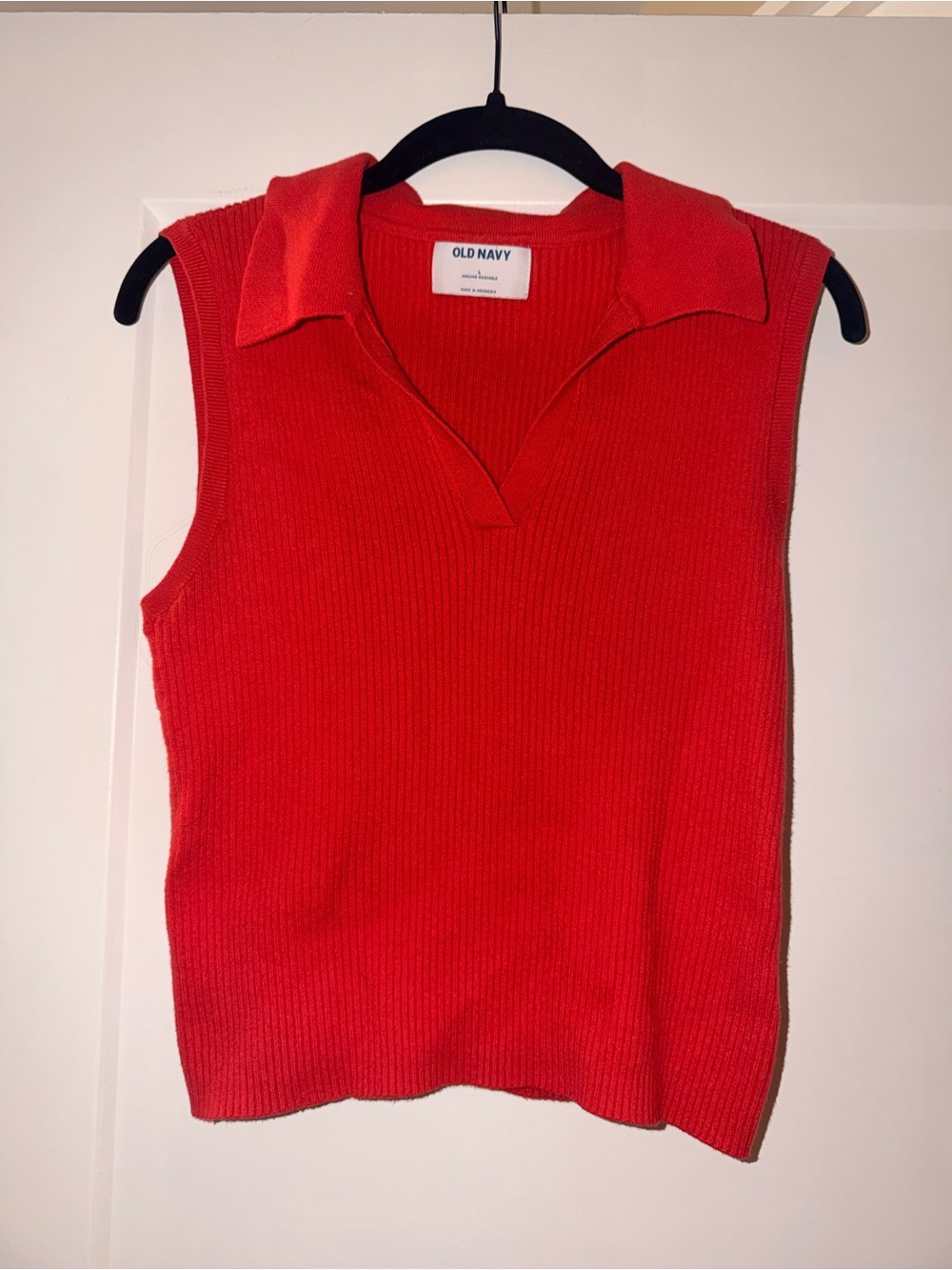 Old Navy Red Ribbed Sleeveless Polo Tank